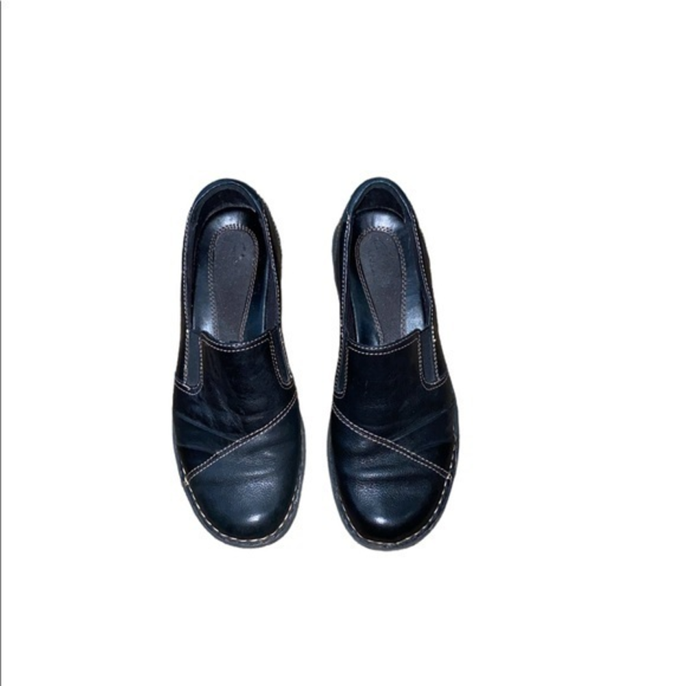 Clarks‎ Bendables Women's Black Leather Slip On Wedge Loafer Size 7.5M